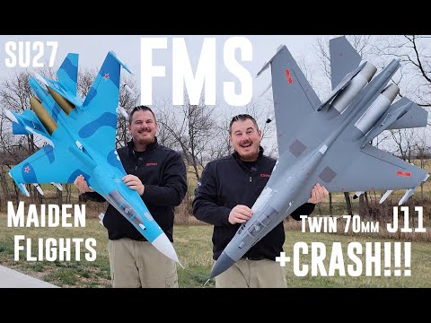 FMS - J-11 & SU-27 - Twin 70 - Maiden Flights + CRASH!!!