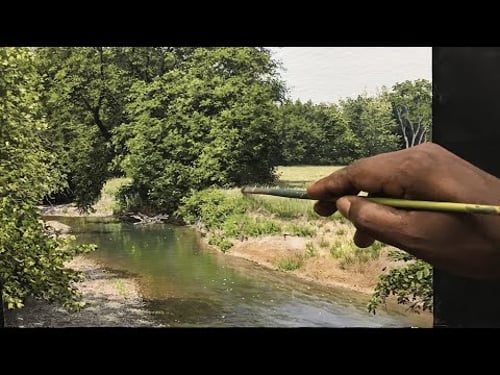 Painting a Beautiful River Side Landscape With Acrylics | Time lapse /81