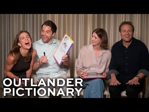 The OUTLANDER cast (Caitriona Balfe, Sam Heughan) plays a wild game of Pictionary