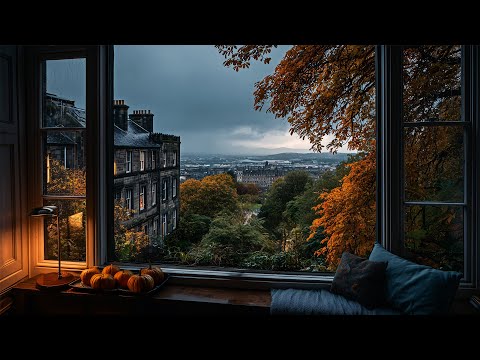 Relaxing Evening Fall Rain In Edinburgh🍂🌧️Calm Rain Ambience For Reading, Sleeping, Etc.