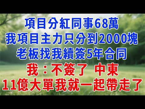 項目分紅同事68萬,我項目主力只分到2000塊,老板找我續簽5年合同,我:不簽了,中東11億大單我就一起帶走了。#人生感悟 #故事分享 #生活經驗 #正能量 #职场 #打脸