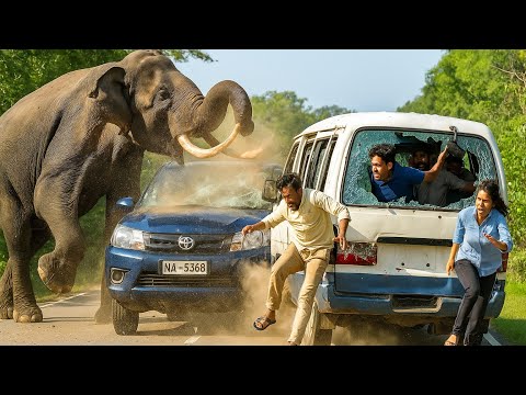Tourists Jump to Escape in Sri Lanka Jungle Road.