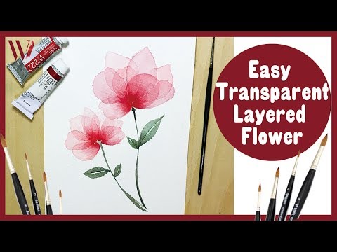 How to paint a Transparent Layered Flower- Watercolor Painting Ideas for Beginners- Windy Shih