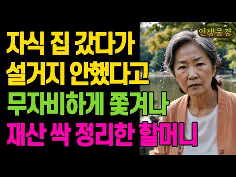 자식 집 갔다가 설거지 안했다고 며느리에게 무자비하게 쫓겨나 재산 싹 정리한 할머니 노년의 삶의 지혜 행복한 노후생활 부모자식갈등 사연 이야기 오디오북