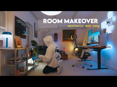small room makeover | building my new gaming desk setup ☁️ aesthetic and cozy