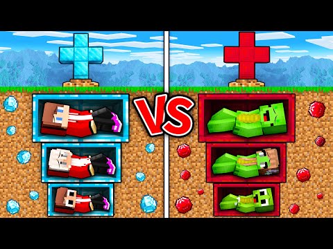 JJ and Mikey : DIAMOND vs RUBY Family GRAVE Battle in Minecraft ! - Maizen
