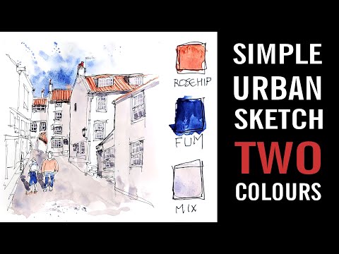 Simple 5 MINUTE Urban Sketch + Simple PAINTING in only TWO colours - Try This GREAT TECHNIQUE!