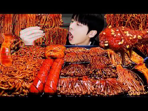 ASMR MUKBANG | 직접 만든 불닭 짜장 버섯 양념치킨 소세지 먹방 & 레시피 FRIED CHICKEN AND FIRE NOODLES EATING