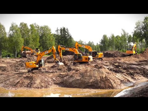 5 Excavators Pond Digging Project - Start to Finish