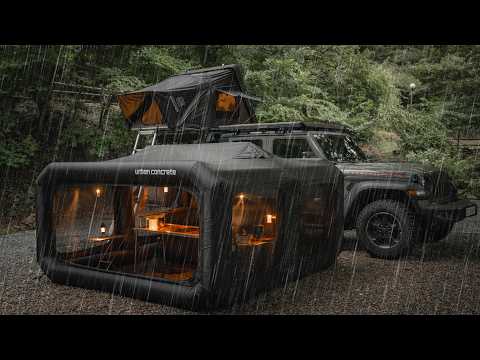Car Camping in Heavy Rain with Freezer-like tents 🧊 | Inflatable Tent | Relax | ASMR | Cozy