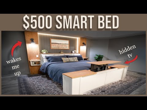 I Built My Dream Bed - DIY Hidden TV & Storage, Floating Nightstands, Custom LED lighting