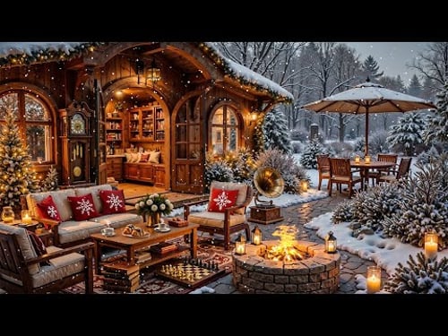 Cozy Winter Porch Cabin Ambience with December Jazz Relaxing Music ❄️🔥 Warm Jazz for Sweet Holidays