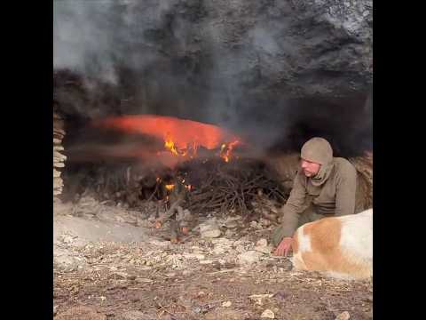 I MADE a CAVE by CARVING the ROCK with FIRE using PRIMITIVE METHODS #camping #diy #bushcraft