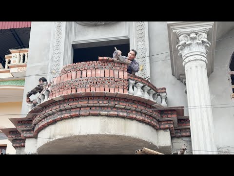 How We Build Curved Fence For Porch With Brick And Precast Concrete Baluster