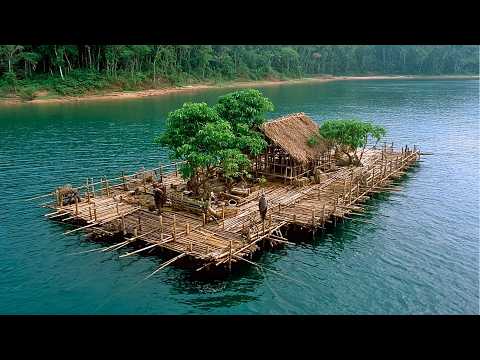 Man Builds a SELF-SUFFICIENT Floating Bamboo Island (Solo!) | @7Asian