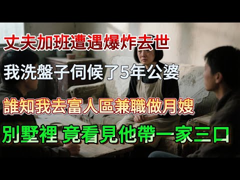 【完結】丈夫加班遭遇爆炸去世我洗盤子伺候了5年公婆誰知我去富人區兼職做月嫂別墅裡 竟看見他帶一家三口見他沒認出我 我默默做事偷偷拿走一個東西 隔天…#為人處世 #生活經驗 #情感故事 #故事 #小說