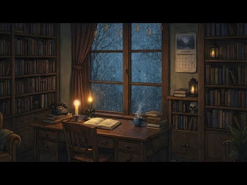 It's 1935 and you're listening to vintage jazz on a rainy day in a cozy study on a rainy night