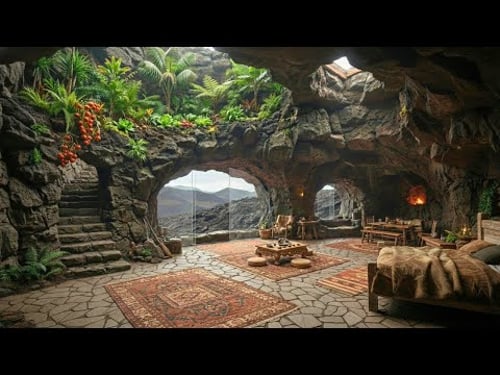 Alone, This Man Built a Cozy Shelter Inside a Dormant Volcano with a Suspended Garden (ASMR)