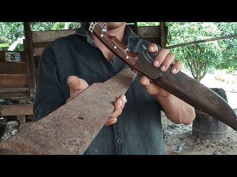 membuat pisau RAMBO dari baja Spring bekas dan berkarat..menjadi pisau BESAR yang keren