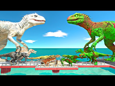 Dinosaurs Bridge Challenge | Green Zombie Itself vs Indominus Rex - Animal Revolt Battle Simulator