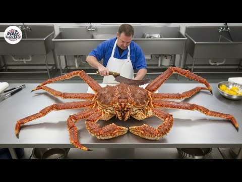 Catching & Cooking the "Gold" of the Ocean - Giant Alaskan King Crab | Fastest Knife Skills !