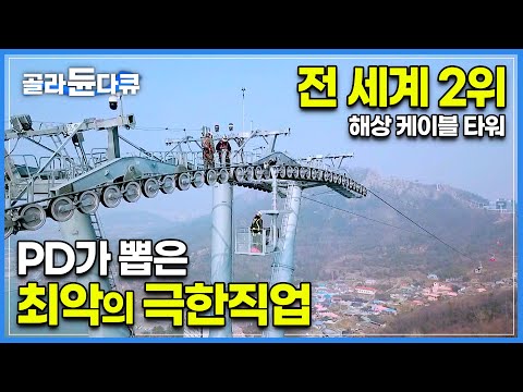 155m 아파트 55층 높이에 사람 있어요! 전 세계 두 번째로 높은 해상 케이블 타워 바퀴 점검하기│하루 8,000명 방문하는 케이블카 안전점검│고공 작업자│극한직업│#골라듄다큐