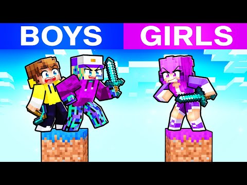 Boys vs Girls on One Block in Minecraft!