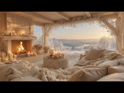 Cozy Winter Cabin Morning ❄️ Soft Piano & Crackling Fireplace Sounds for Chill & Sleep