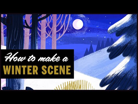 Illustrating a RETRO WINTER FOREST Scene - Procreate TUTORIAL