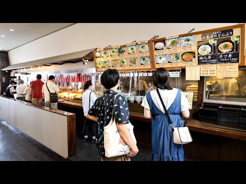 Pork Cutlet Bowl! Tempura! Super Busy Self Served Udon Restaurant! Fast Service and Noodles!