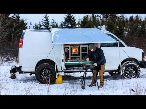 Camper Van With Wood Stove and Freezing Temperatures