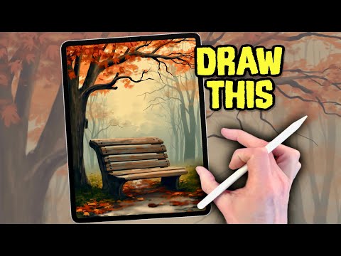 PROCREATE Landscape Drawing Tutorial - AUTUMN Bench