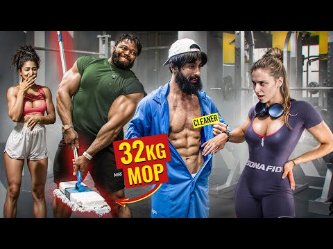 32KG Mop Shocks GIRLS and BodyBuilders in a GYM | Pretended to be a CLEANER #44
