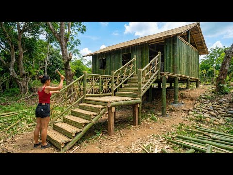 Building a Bamboo Staircase for a Stilt House and Renovating a Forest Farm , Free Bushcraft