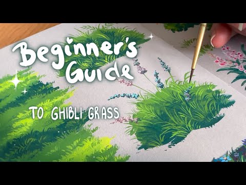♥ Easily Paint Studio Ghibli Style Grass Using Gouache | STEP BY STEP