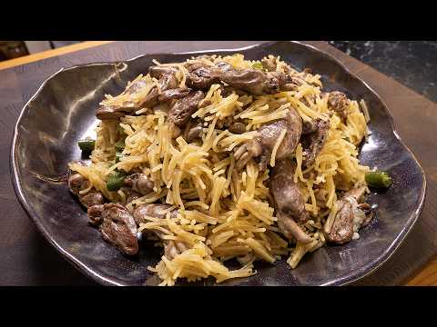 Ужин за 200 рублей. Готовится всего 10 минут. Куриные сердечки и лапша паутинка