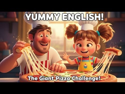 The Giant Pizza Challenge! Funny English Conversation (Level 2)