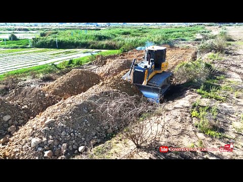 Massive Bulldozers Pushing Huge Dirt Piles! Dump Trucks Landfill to Create a Strong Road