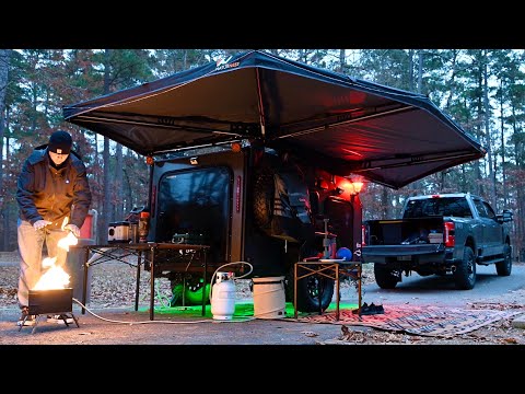 A cold weekend camping on Lake Ouachita, Arkansas in my mini camper.
