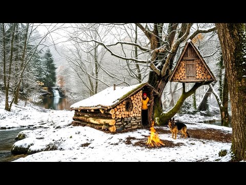Epic Winter Bushcraft: Building a Hobbit-Style Hideaway in Deep Snow! Building a Flying Treehouse