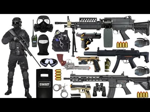 Special police weapon toy set unboxing, M416 assault rifle, helicopter, revolver, bomb dagger