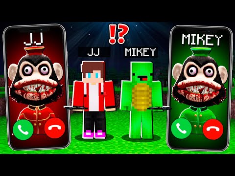 JJ Creepy Monkey vs Mikey Creepy Monkey CALLING to MIKEY and JJ - in Minecraft Maizen