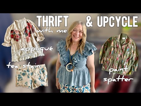 Thrift With Me & Upcycle: Tea Stain, Paint Spatter, and Appliqué Thrifted Clothes into Boho Outfits