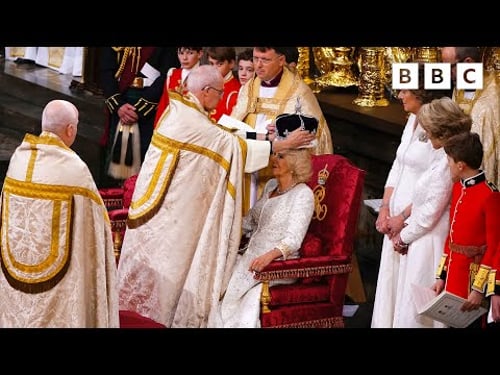 Moment Queen Camilla is crowned at Coronation ceremony in Westminster Abbey - BBC