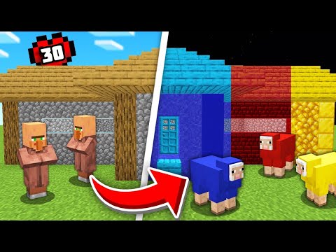 I Built a Village in EVERY Colour in Minecraft Hardcore!