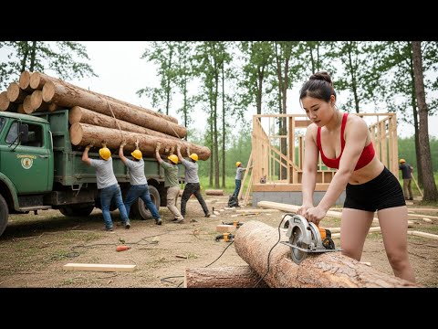 TIMELAPSE - From Start to Finish: Building a Beautiful Wooden House with Villagers’ Help