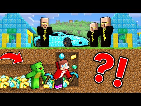 JJ and Mikey Secret Way to Steal Diamond From Rich Village - Minecraft Maizen