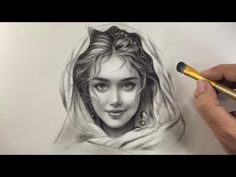 Woman Portrait Drawing in Pencil ( Graphite )