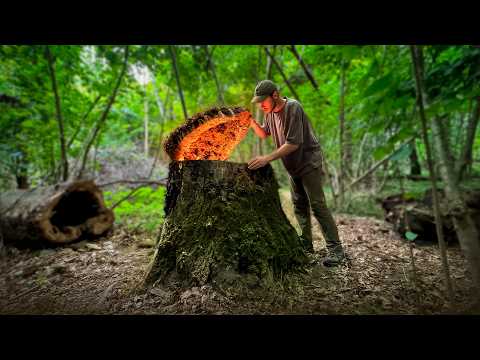 Building a Secret Log Cabin Underground. Warm Dugout Log Cabin. Bushcraft, Survival