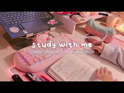 🌷2-HOUR STUDY WITH ME // relaxing piano music & rain sounds // pomodoro 50/10 // jawonee